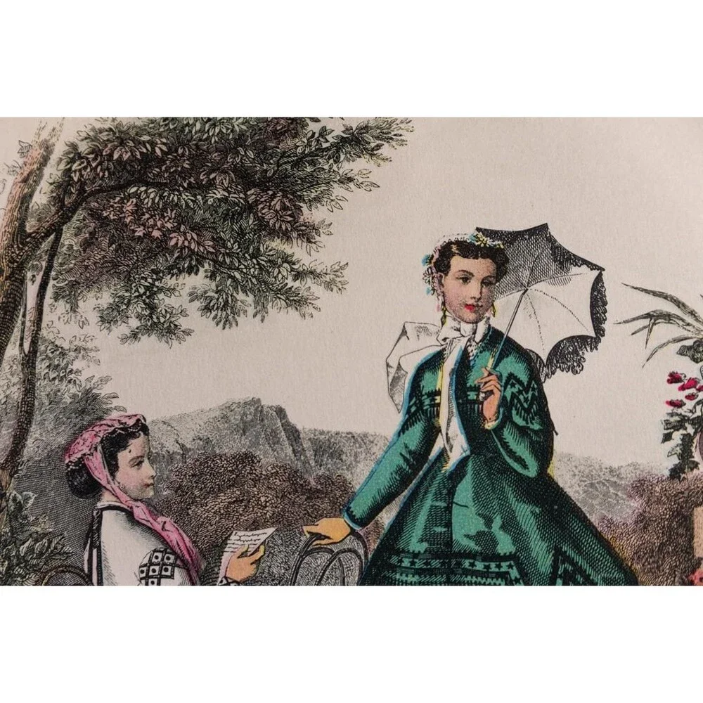 Antique French Fashion Plate Lot of 5, La Mode Illustrée 1870s, Anaïs Toudouze